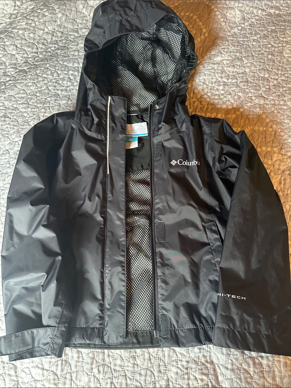 Columbia Kids Black Hooded Rain Jacket